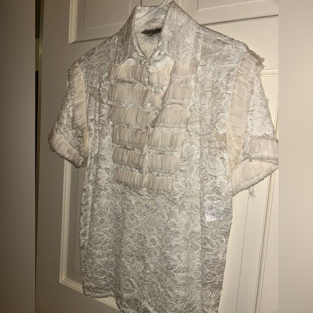 CHANEL White Lace Blouse